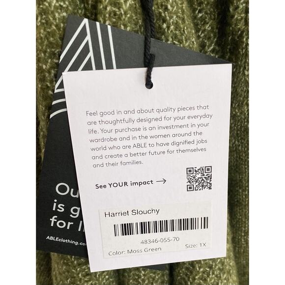 Able Women’s Sweater Heather Green Slouchy Comfy Pullover Mock Neck Harriet 1X - Picture 7 of 11